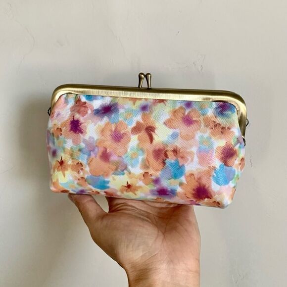 Handmade Genuine Leather Floral Print, Metal Frame Small Clutch/Cosmetic Case - Picture 1 of 10